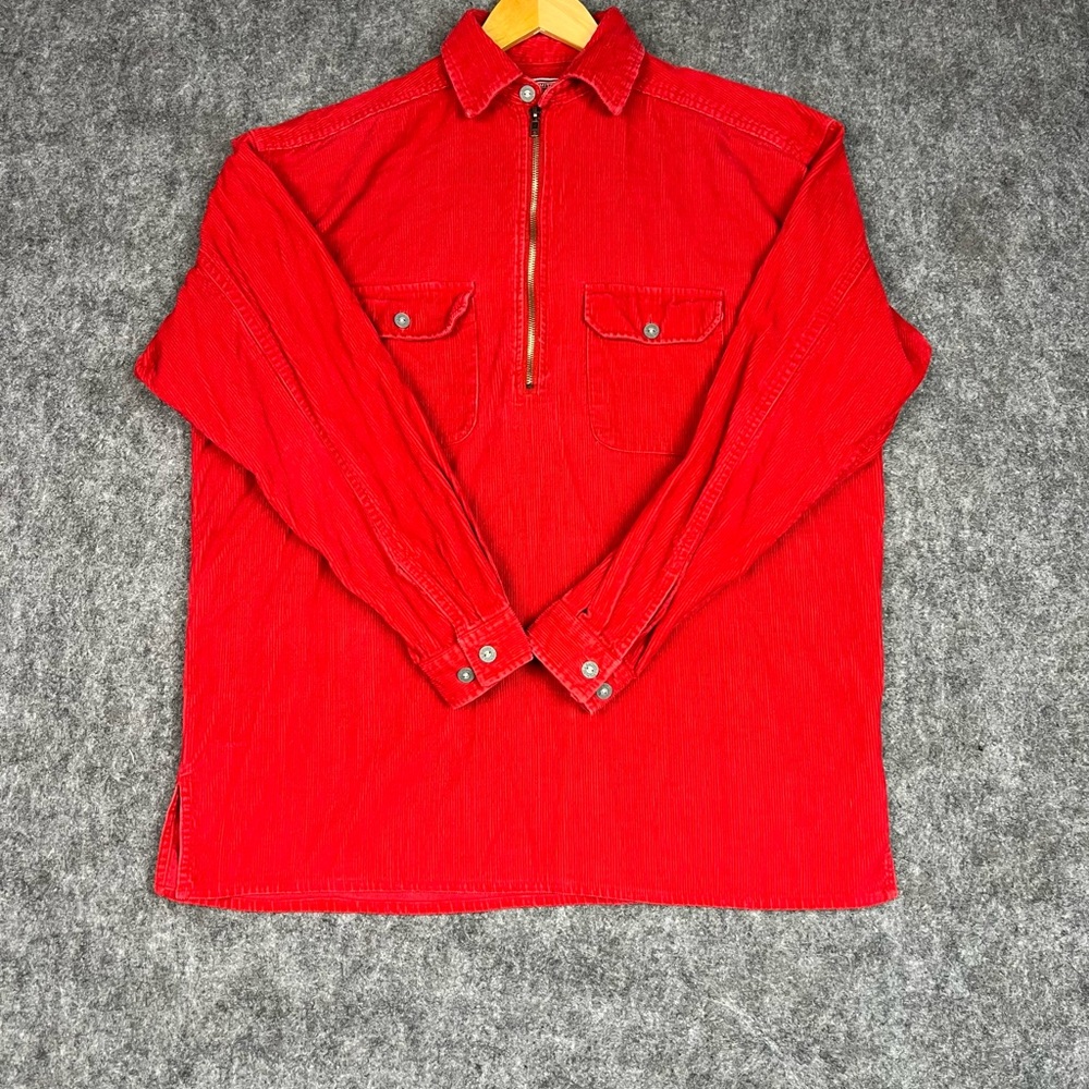 Marlboro Unlimited Pullover Shirt Mens L Red Corduroy Half Zip Western Outdoor